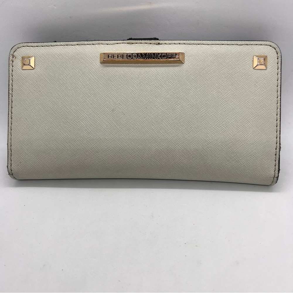 Rebecca Minkoff White Saffiano Leather Wallet Zip Around Fair Condition